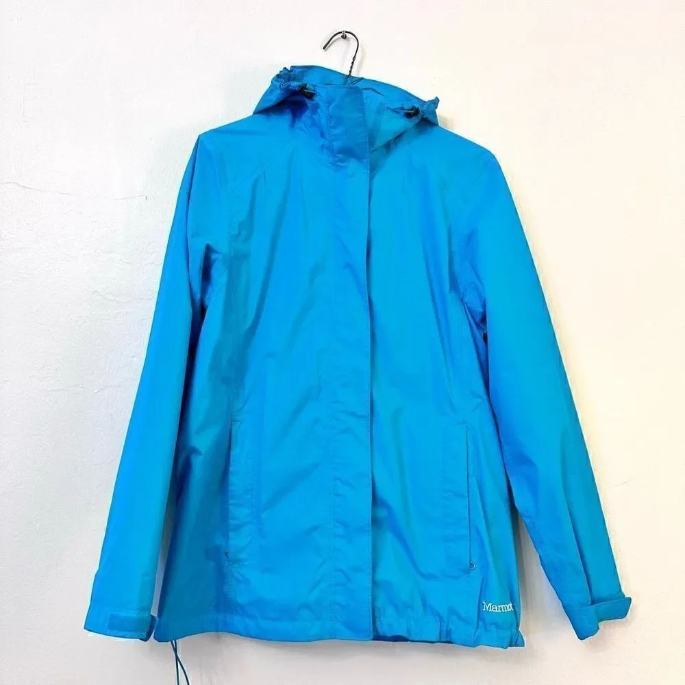 Marmot Full Zip Mesh Lined Hooded Windbreaker Rain Coat Blue Size Medium